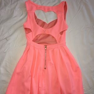 Pink Flowy Short Dress with Heart Shape Cut Out